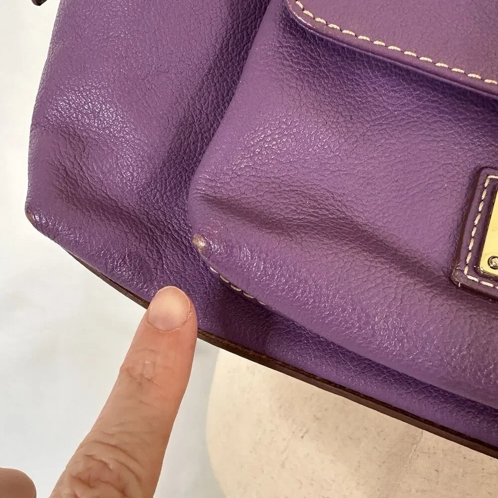Vintage Dooney & Bourke Purple Pebble Leather Shoulder Bag Purse Flap Pocket y2k